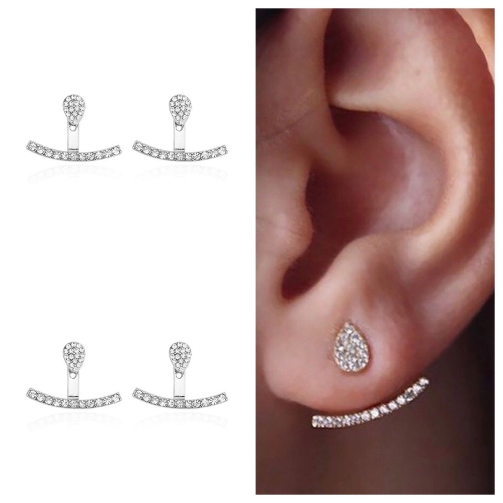 Jacket Climber Earrings Silver Multi-piece Crystal